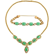 18-Karat Gold, Diamonds, and Chinese Jade Necklace and Bracelet Set