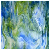 Bullseye Glascadia Clear, Royal Blue &amp;amp; Spring Green Transparent with White Opalescent 90 C.O.E. Glass