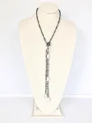 Alice Lariat - hematite/white pearl