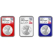 2025 American Silver Eagle Proof 250th Anniversary 3-Coin Set PF70 Ultra Cameo NGC First Day of Issue – Army, Navy & Marine Corps Privy | Edmund C. Moy Signature