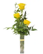 3 Yellow Roses Bud Vase