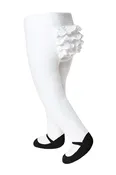 Baby girl ruffle bottom tights with sewn-in black shoe design.  Anti-slip soles. 0-6 months