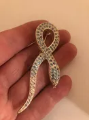Antique Brooch 925 Sterling Silver Genuine Blue Topaz and White Sapphire Snake Pin
