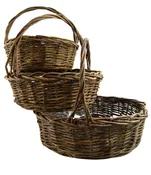 #002U -Round Unpeeled Willow Basket Set of 3 w/Liner