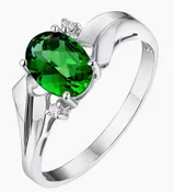 Helenite Oval Ring with CZ accent stones