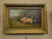 Lot 003 - Antique Oil Painting on Canvas, Two Sporting Dogs on Point in a Landscape, in Gilt Frame, 23-1/4" W x 16-1/8" H