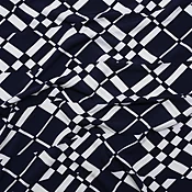 1 Yard of Stretch Polyester Tricot with Puff Print - Midnight Navy and White Broken Argyle Plaid - Designer Deadstock