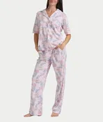 Notch Collar Elbow Sleeve Pajama Set
