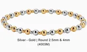 2.5/4MM Pattern Silver & Gold Round Bead Bracelet