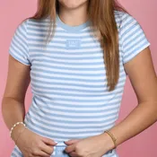 Lulu Mac Stripe Monochrome Baby Doll Top in Lt Blue