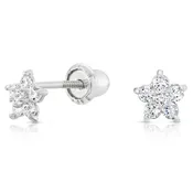 10K White Gold Tiny Star Studs, Screwback