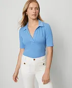 Weekend Split Neck Polo Top