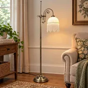 Vintage Brass Floor Lamp with Beaded Shade