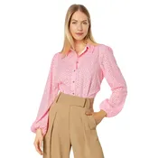 Wholesale Lilly Pulitzer Sea Breeze Eyelet Button-Down Tops for Women - Cropped Length and Point Collar with Long Sleeves with Elasticated Cuffs Pi...