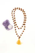 108 Rudraksha & Moti (Pearl) Mala Necklace, 8-9mm Spiritual Gift, Yoga Jewelry