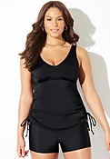 Adjustable V-Neck Tankini Set with Boy Short