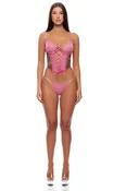 Animal Instincts 2-Piece Sheer Mesh Bustier Set - Pink Leopard