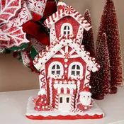 10Inch Lit Red White Gingerbread House