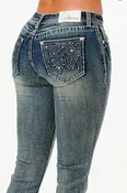 Grace In LA Women's Paisley Embellished Rhinestone Jeans