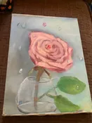 Handpainted Shabby vintage pink rose in vase on canvas oil painting