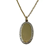 14K Gold Necklace with Oval Pendant with Diamond Halo