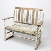 Wood Garden Bench With Old White Paint, circa Late 19th Century