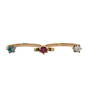 10kt Yellow Gold Double 2-Finger Wrap Ring with Blue White CZ Lab Ruby Size 10