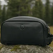 Amethyst Glow Leather Toiletry Bag - Black