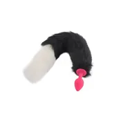 18" Black With White Fox Tail Plug Silicone