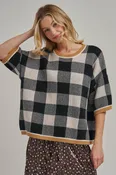 Bon - Gingham Checked Drop Shoulder Sweater