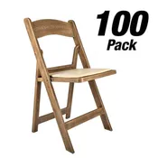 100 Pack Chestnut WoodGrain Resin Folding Chairs with Tan Cushions