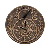 Antique Bronze Terra Cotta Clock and Thermometer, 12-Inch