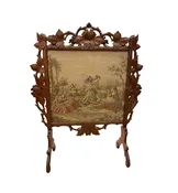 Antique Oak Leaf Fireplace Screen with Needlepoint insert (02J003)