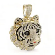 10k Gold Diamond Tiger Pendant