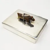 Frank Patania Sr. Silver Box with a Leekya Deyuse (Zuni) Carved Bear, c. 1940s — Turkey Mountain Traders