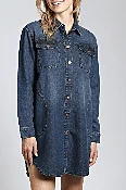 Acid Wash Denim Snap Up Shirt Dress
