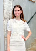 Abriana Stripe Eyelet Short Sleeve Knit Cardigan in Cowrie