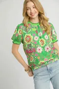 Umgee Retro Floral Puff Sleeve Top