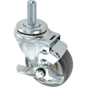 3-1/2" x 1-1/4" Grey Polyurethane Wheel Swivel Brake Caster, 3/4"-10 x 1-3/4" Threaded Stem - 300 lbs Capacity