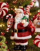 8" Glass Santa with Candy Cane Ornament
