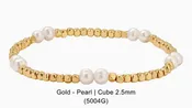 2.5MM Petite Gold Cube & Pearl Bracelet