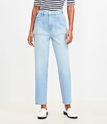 Curvy Tab Waist High Rise Straight Jeans in Bright Mid Indigo Wash