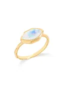 14K Gold Plated 925 Silver Marquise Rainbow Moonstone Wave Band Ring