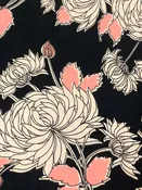 Black/Highlighter Pink/Off-White 100% Polyester Floral Print Crepe de Chine 55W