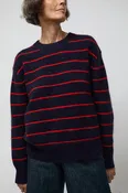 Ali Golden Oversized Mohair Pullover in Navy and Poppy Stripe