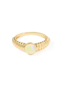 14k Gold Plated 925 Sterling Silver Ethiopian Opal Solitaire Textured Ribbed Band Ring