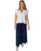 The Bella Ruffle Trimmed Top in White Jacquard