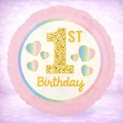 1st Birthday Pink and Gold Mylar Balloon 18"