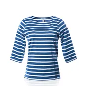 3/4 Sleeve Boatneck Top - High Tide/White
