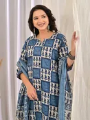 Blue Embroidery Cotton Blend Kurta With Pant & Dupatta